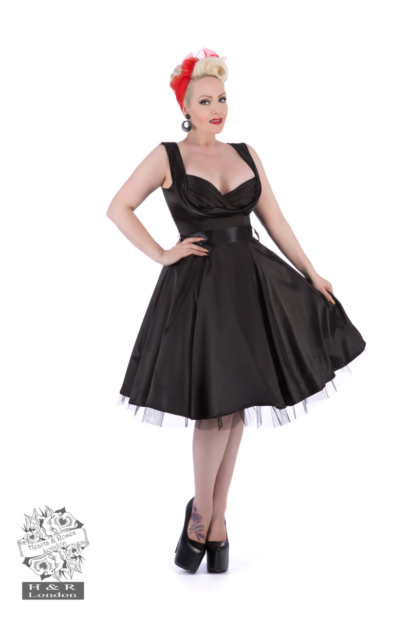 Black Satin 50s Prom Swing Dress